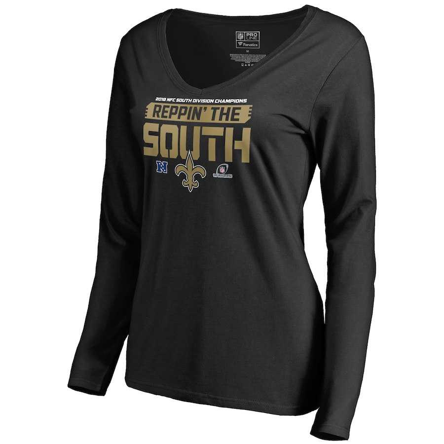 Women Saints Black Long Sleeve 2018 NFL Playoffs Reppin' The South T-Shirt,We sell and wholesale Women Saints Black Long Sleeve 2018 NFL Playoffs Reppin' The South T-Shirt on line form chian!